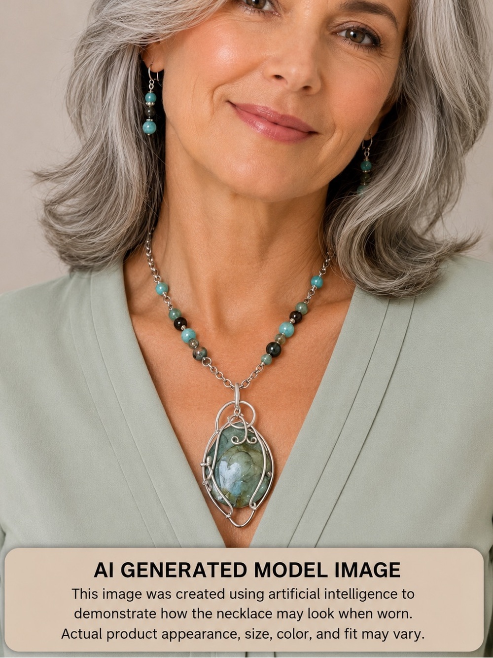 Ocean Jasper Silver wire wrapped necklace pendant earrings 20 inches blue green